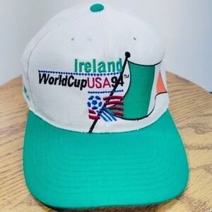 Apex One Ireland World Cup USA 94 Snapback Hat White Green Vintage Soccer Cap